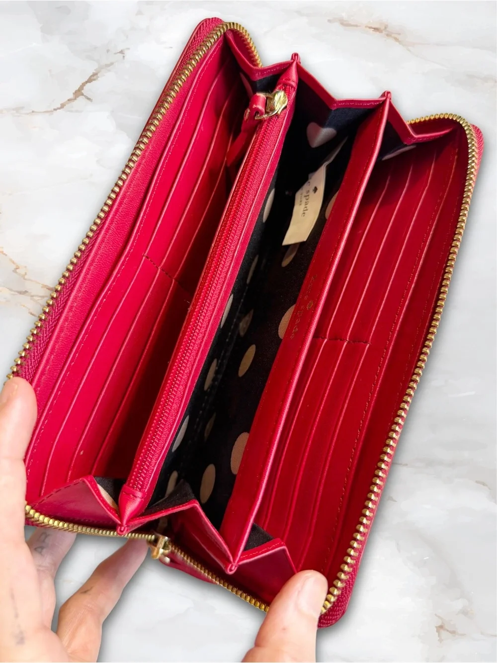 Kate Spade Red Cedar Leather Street Lacey Zip Around Wallet Gold Tone Hardware
